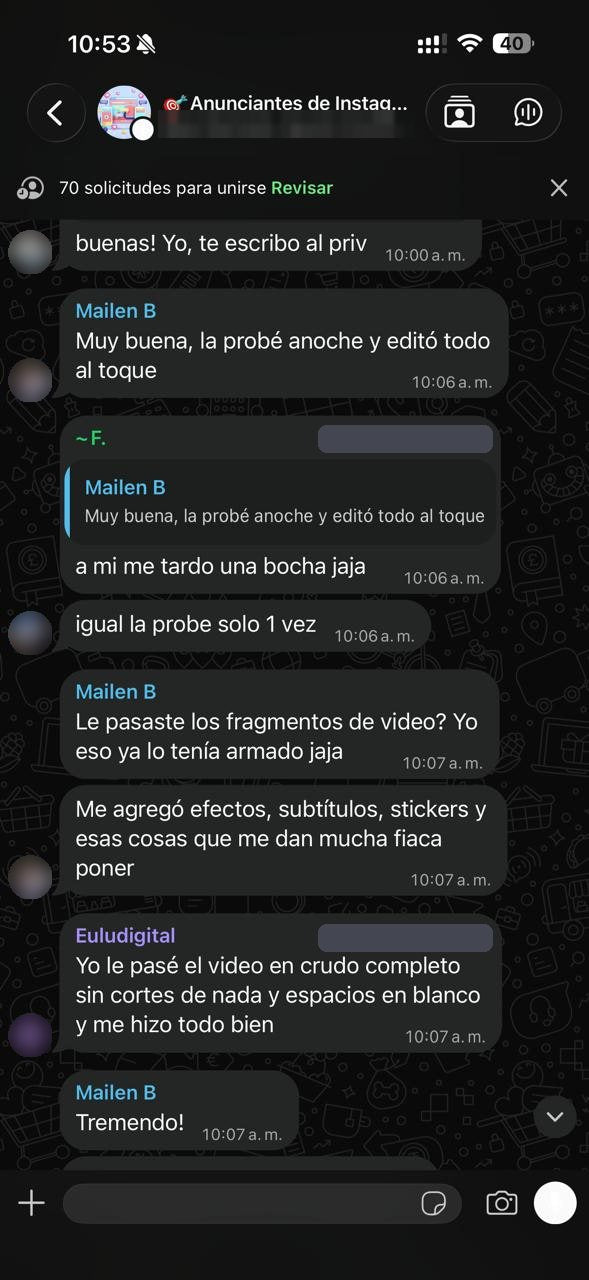 Grupo de anunciantes: la probé anoche y editó todo al toque